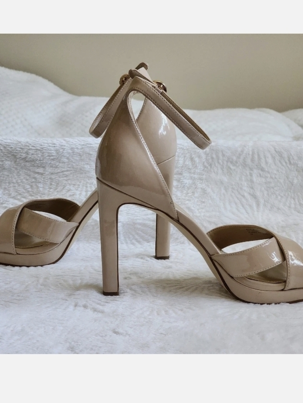 MICHAEL MICHAEL KORS Alexia Patent Leather Beige Stiletto Sandals 7M MSRP $155 - Picture 6 of 16